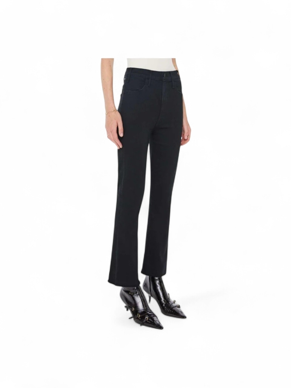 MOTHER The Hustler Ankle Fray Black Denim Jeans